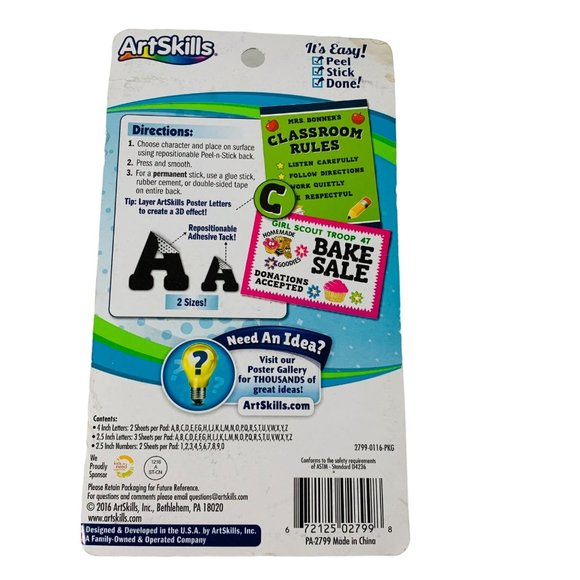 ArtSkills Paper Poster Letters Numbers Projects Crafts School 4" and 2.5" Black - Picture 2 of 4